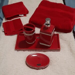 Bebe Red and Silver Bath Accessories Set